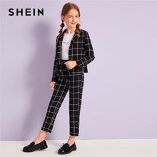 Load image into Gallery viewer, SHEIN Kiddie Girls Plaid Blazer And Tie Waist Pants Casual Set Kids Outfits