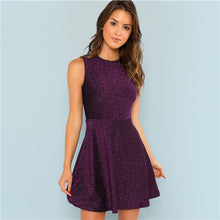 Load image into Gallery viewer, SHEIN Purple Fit and Flare Sleeveless Glitter Slim Fit Short Dress