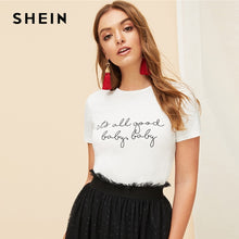 Load image into Gallery viewer, SHEIN White Slogan Letter Print Solid Slim Fitted Tee Short Sleeve Round