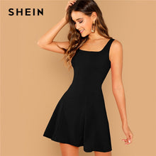 Load image into Gallery viewer, SHEIN Black Fit And Flare Solid Dress Elegant Straps Sleeveless Plain