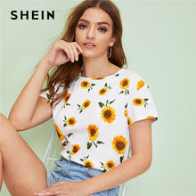 Load image into Gallery viewer, SHEIN Sunflower Print Top Women Clothing 2019 Casual White Summer